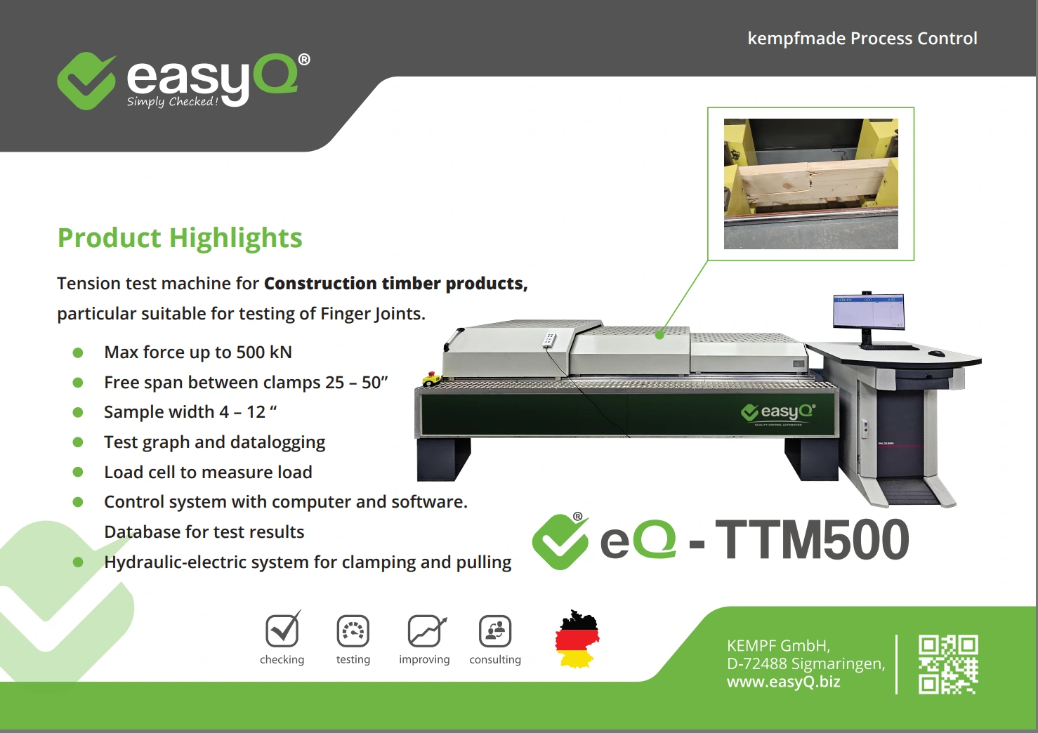 easyQ TTM500 Produktmotiv mit Prüfvorteilen und Anwendung